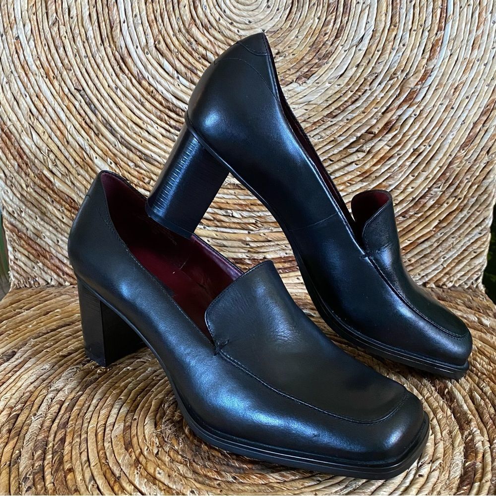 COPY - Passofino Black Leather Heeled Loafers Made in Brazil Size 9 High Heels …